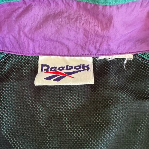 Vintage Reebok Windbreaker Jacket Zip Purple Green 1990 - Picture 4 of 9